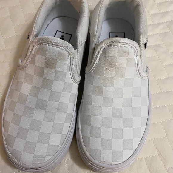 white and silver checkered vans